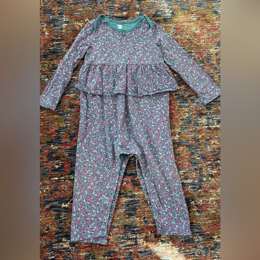 Tea Collection Floral Kids One Piece - Teal and Pink
